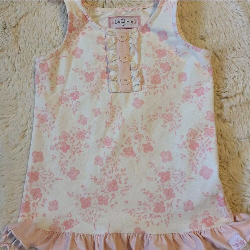 Sweet Honey 4t pink floral ruffle tank top